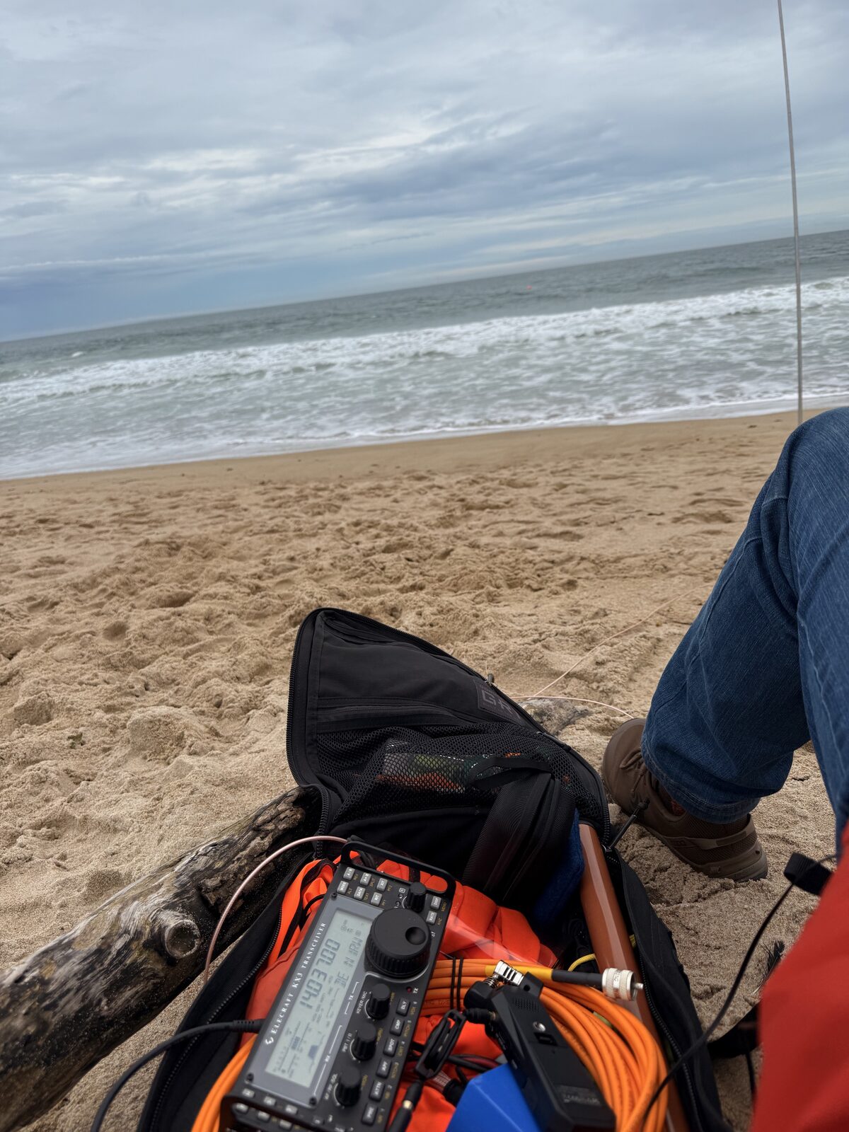 KX3 and radio gear packed close to the operating position on the beach