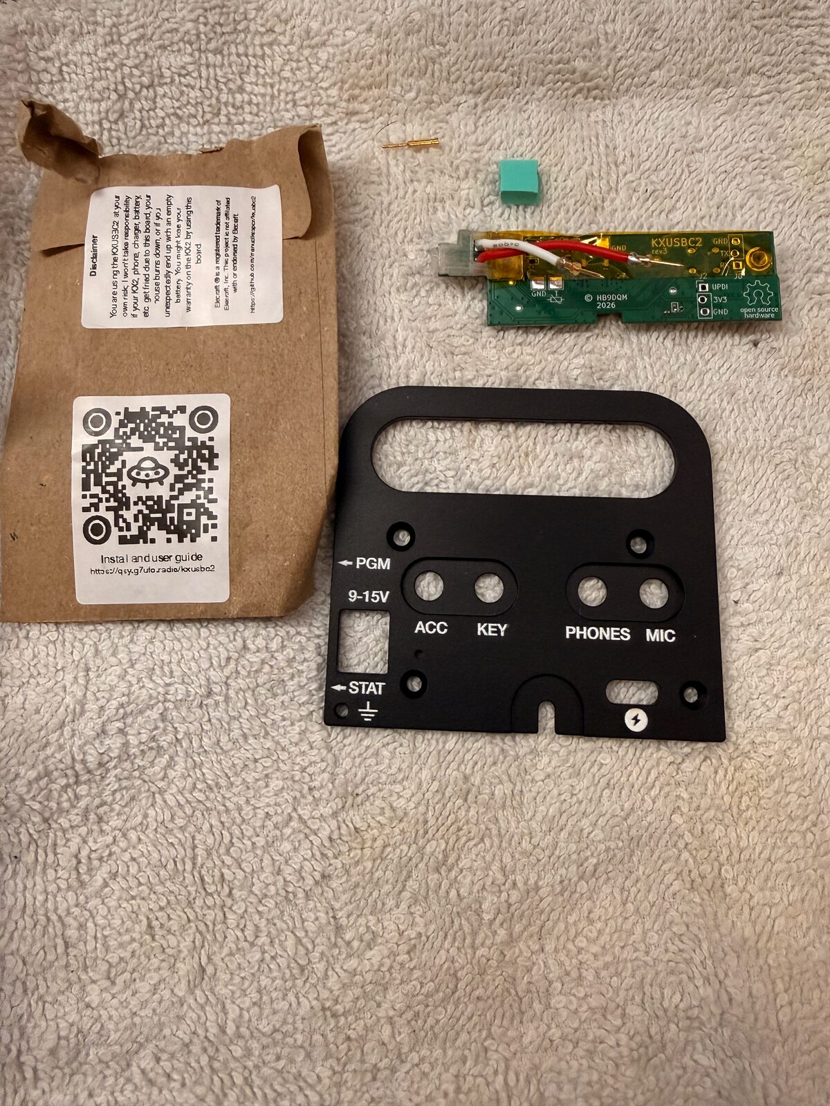KXUSBC2 kit parts laid out on a towel