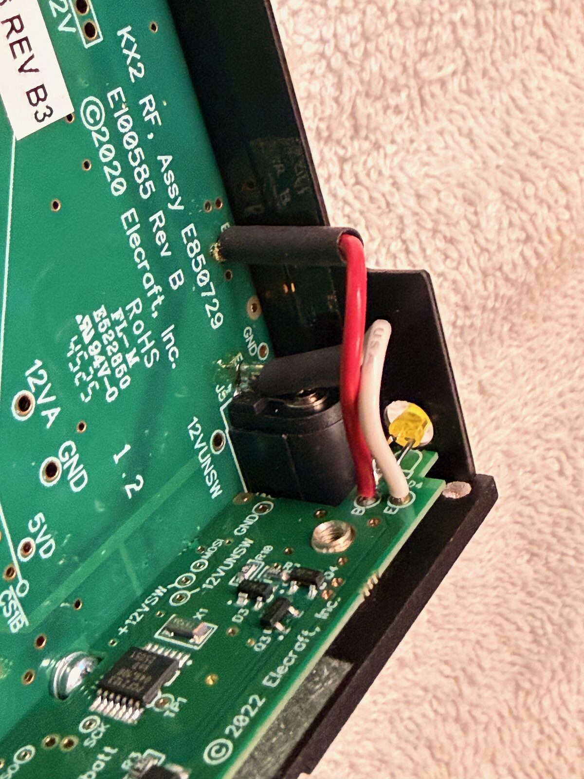 Close view of the original side-board wiring and RF board connections